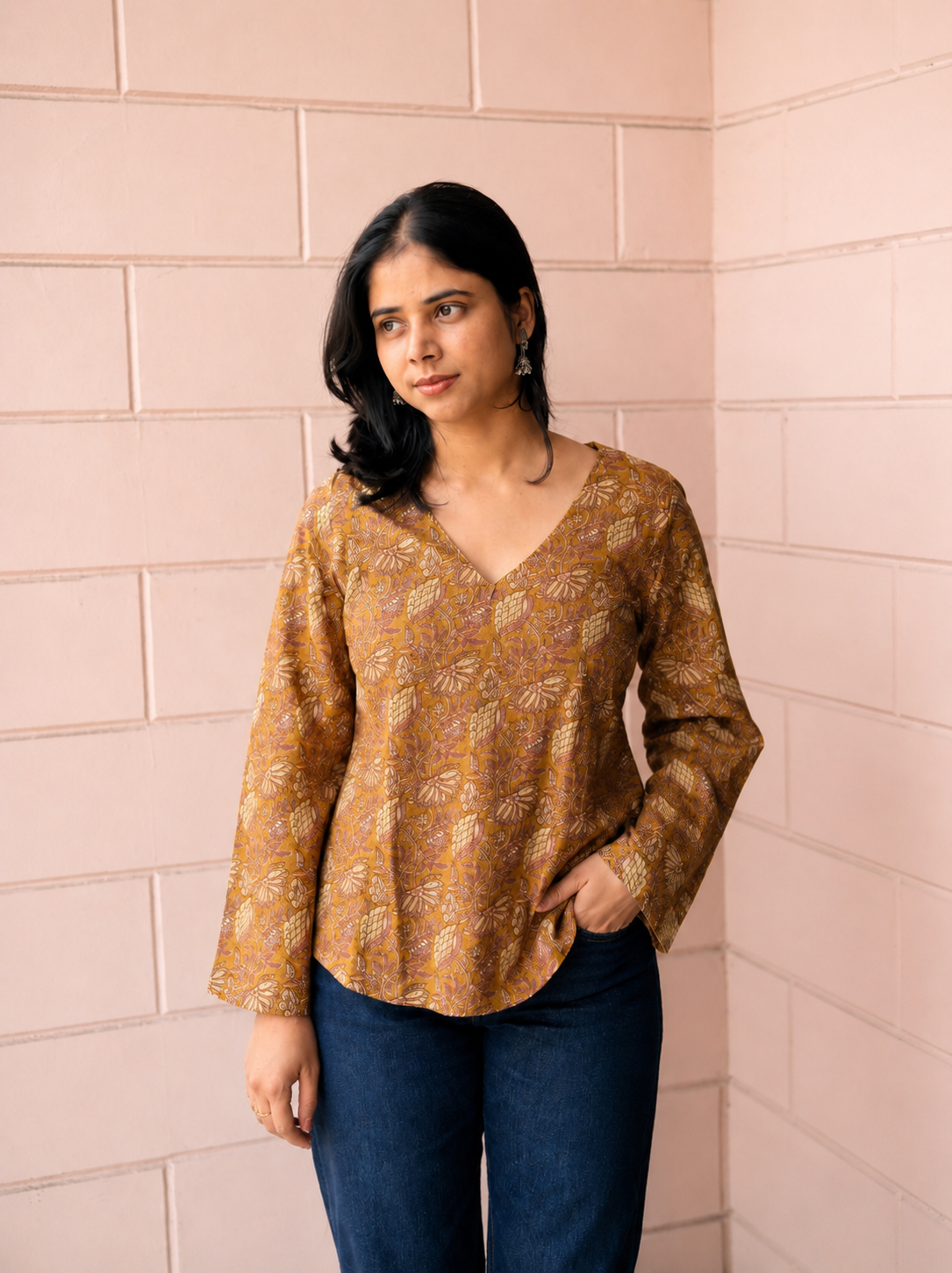 Floral Print Bell Sleeve Top