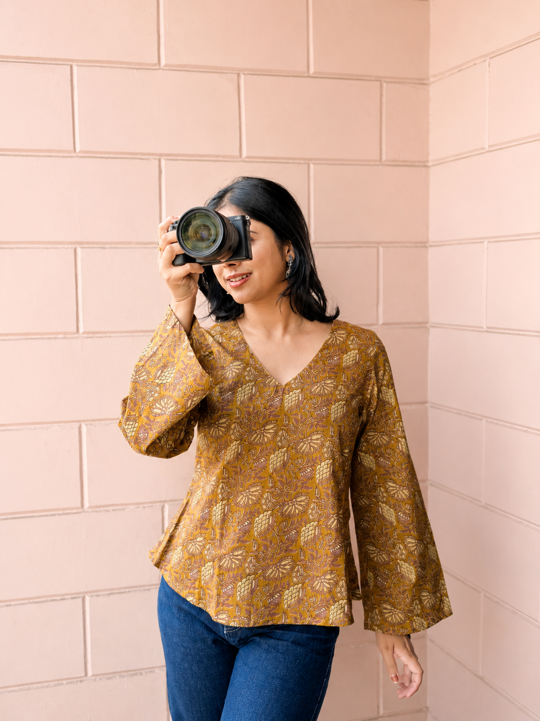 Floral Print Bell Sleeve Top