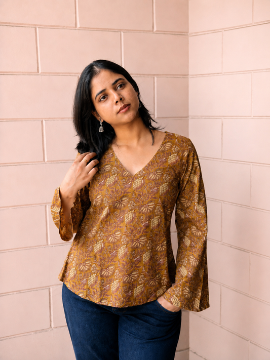 Floral Print Bell Sleeve Top