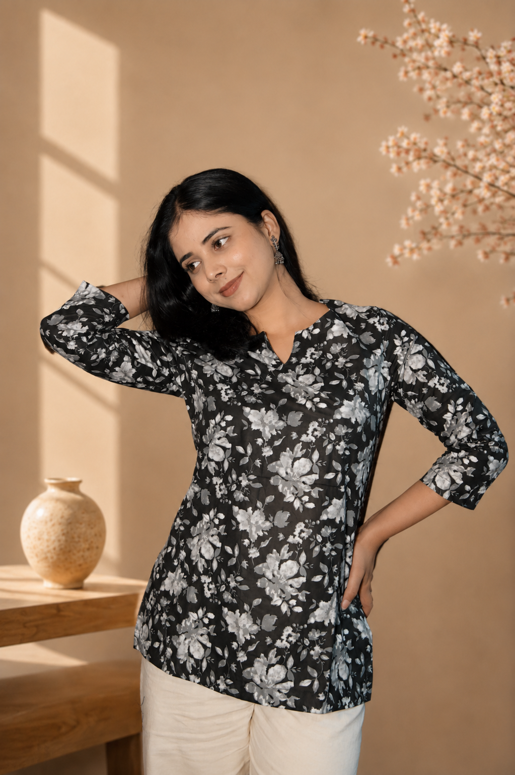 Floral Print Cotton Kurti