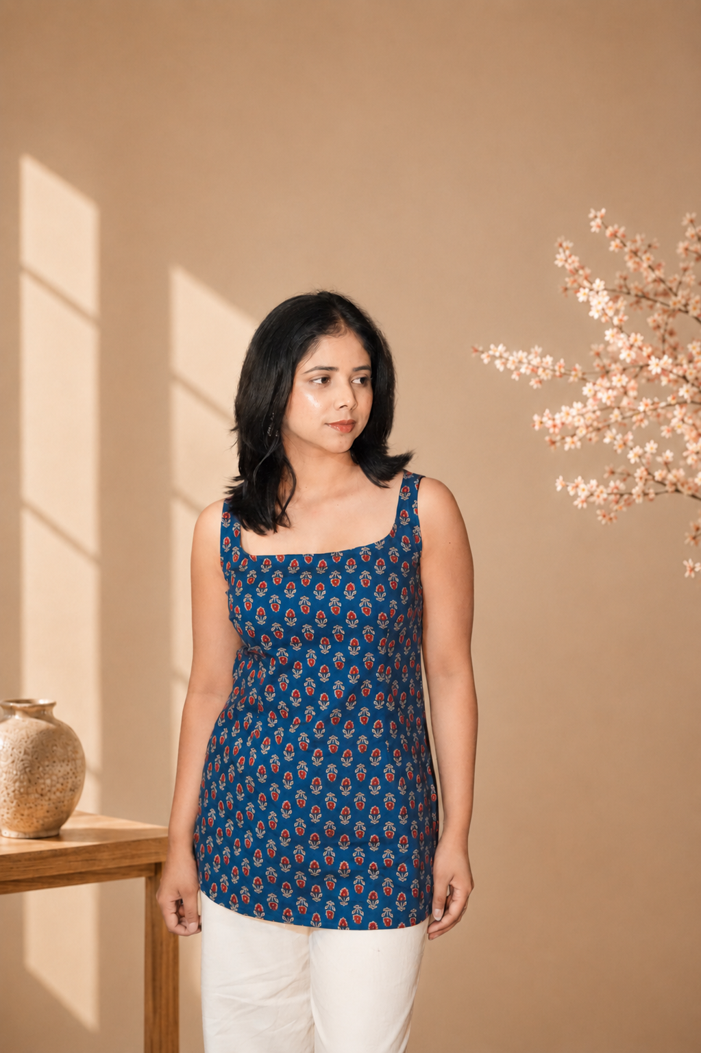 Square Neck Deep Back Pure Cotton Kurti